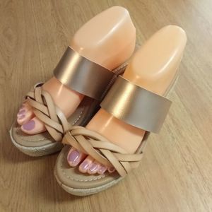 Lane Bryant wedges espadrille slides faux leather 8 Wide Gold